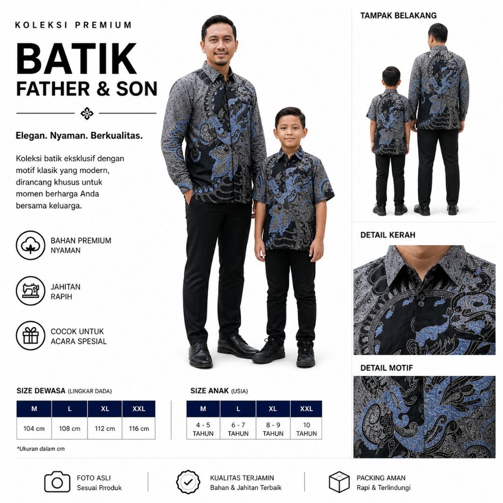 Kemeja Batik Kapel Ayah Anak | Batik Ayah Lengan Panjang | Batik Anak Lengan Pendek