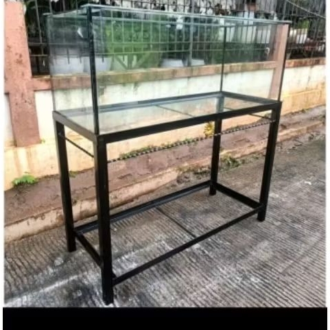 Aquarium 100x40x40 lem hitam + Rak Hollo Siku