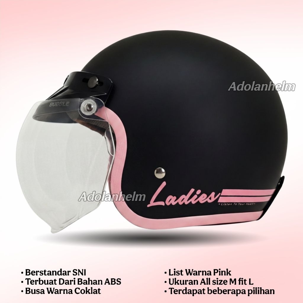Helm Bogo List Pink Wanita Ladies Retro Hijab Full Leher SNI
