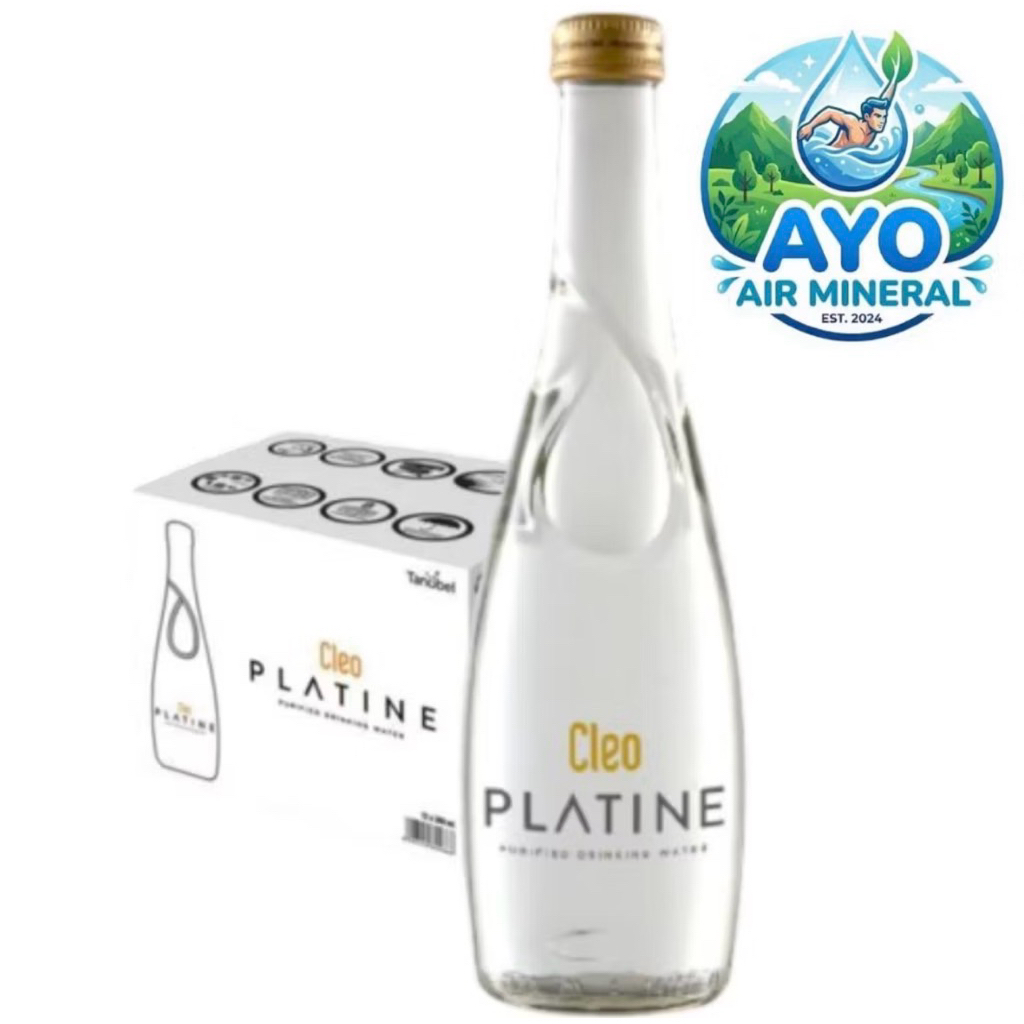 Cleo Platine Natural Mineral Water 380ml [ Dus isi 12 Botol Kaca ]