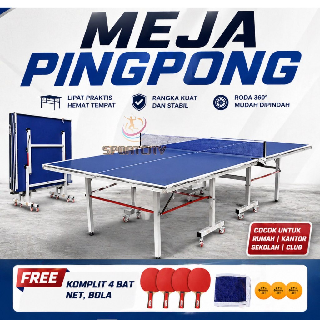 meja pingpong / Tenis Meja BUTTERFLY BAHAN MULTIPLEX 22mm kaki hollo 8roda