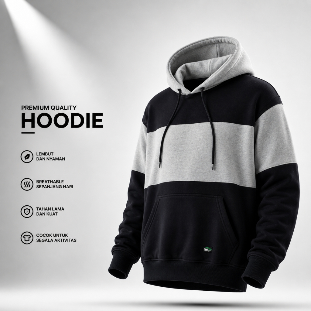 Nsa Ind Hoodie Two Colour  Block  black Grey pria wanita
