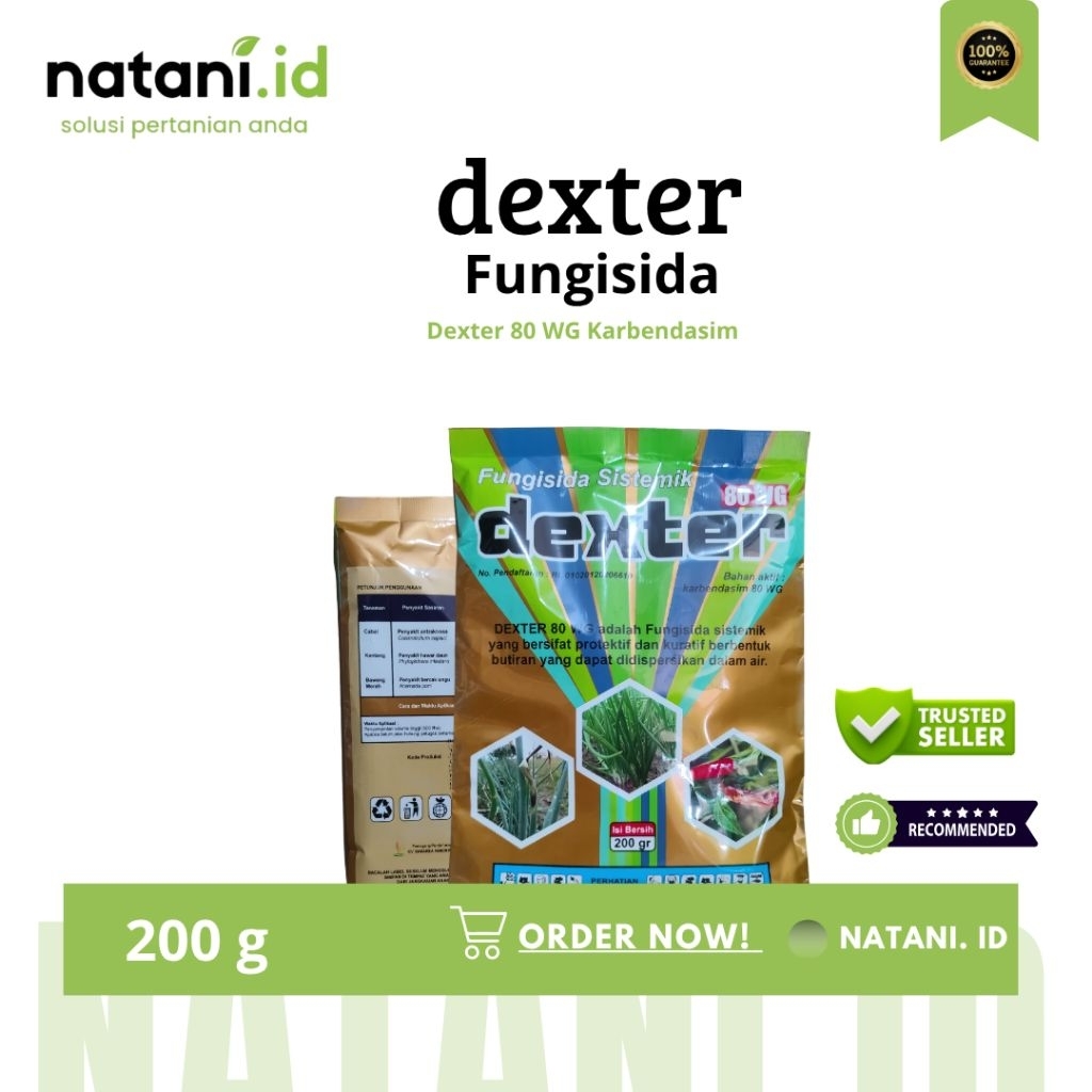 Dexter 80 WG fungisida sistemik dengan bahan aktif karbendasim 80%,