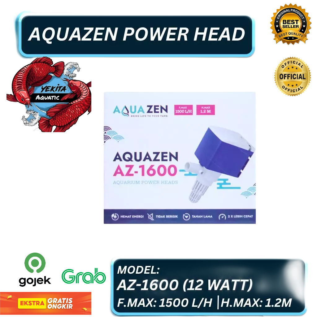 mesin pompa celup kolam aquarium AQUAZEN Pompa Air Celup Akuarium Power Head AZ -1600 Hemat Energy 1