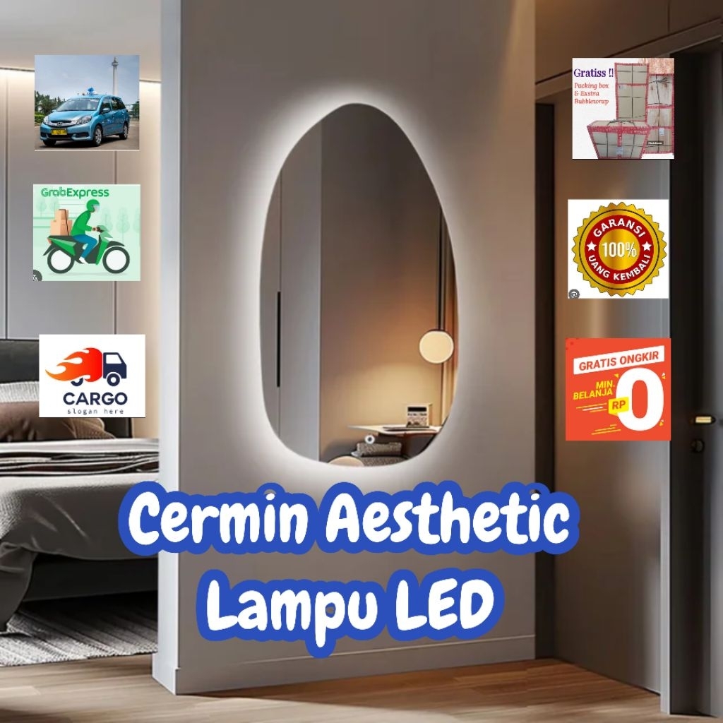 Egg Wastafel LED Kaca Cermin mirror fashion Wastafel Makeup Kamar Mandi Salon Barbershop Touchscreen