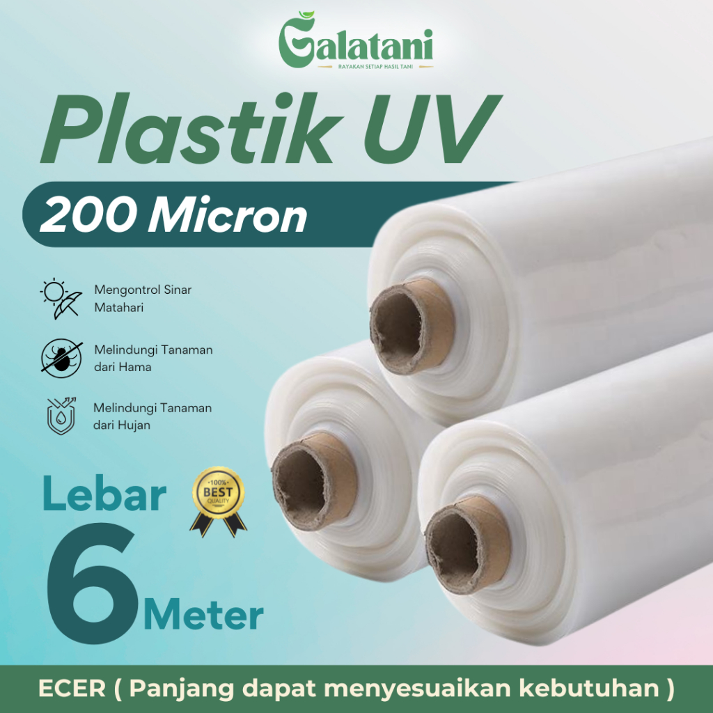 Plastik UV Greenhouse Lebar 6 Meter Tebal 200 Mikron