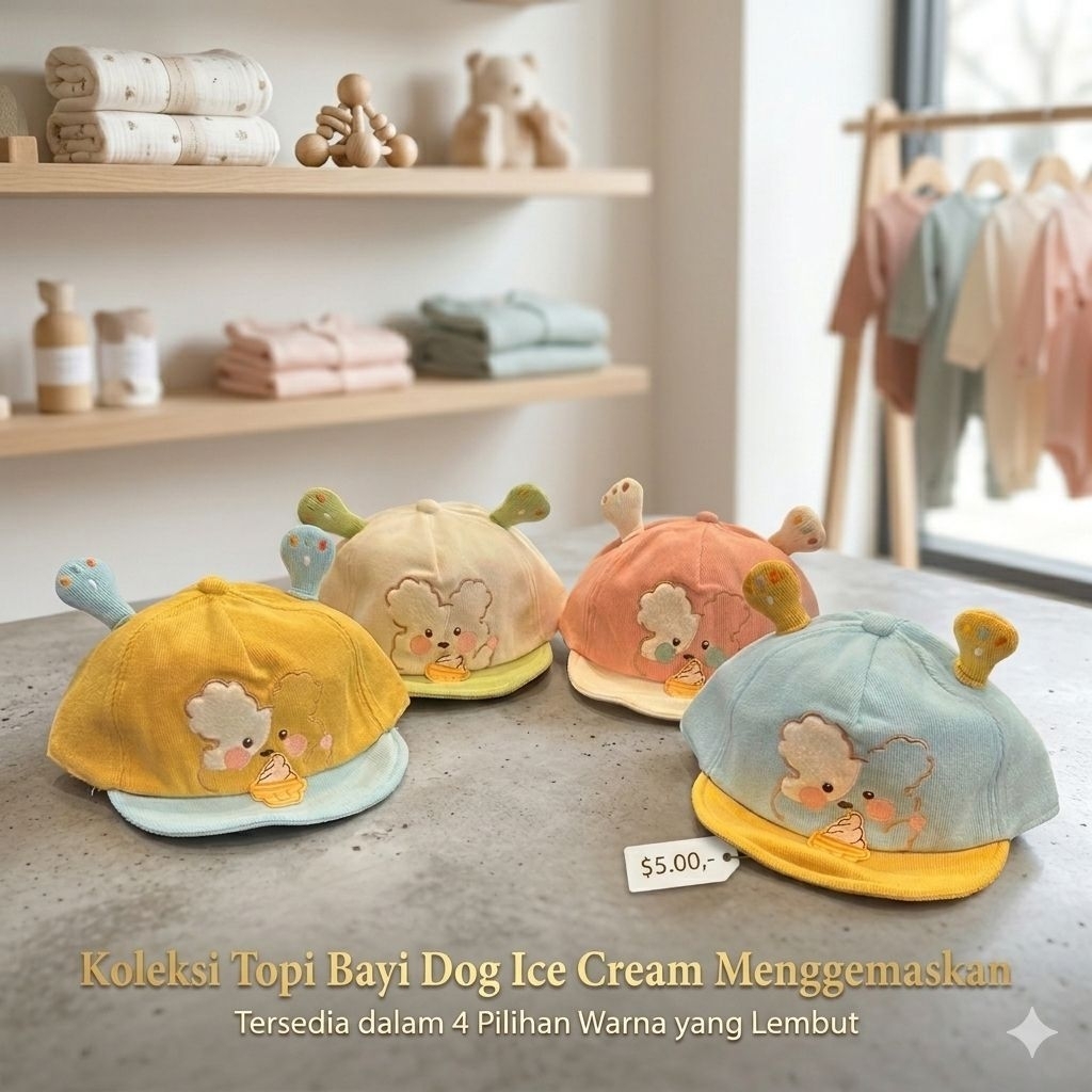 TOPI IMPORT CAP 3D EAR DOG ICECREAM