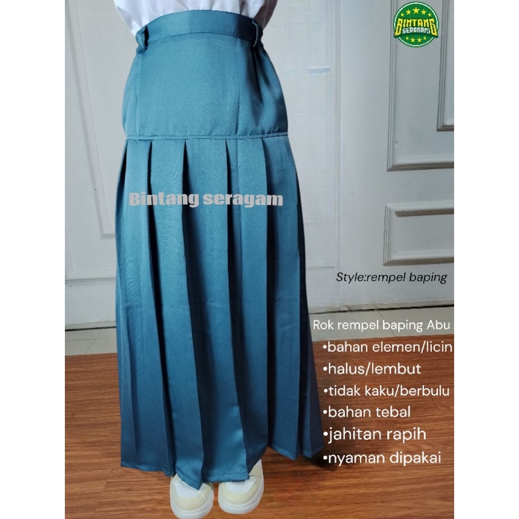 Rok Rempel Baping Abu SMA/SMK bahan elemen/licin