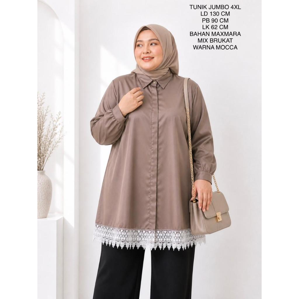 Tunik Kemeja Jumbo Ld 130 Cm Model Kombinasi Brukat - Keira Tunik