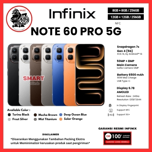 HP INFINIX NOTE 60 PRO 5G NFC 12/256, 60 PRO 5G NFC 8/256 & 60 5G 8/256 (BNIB)