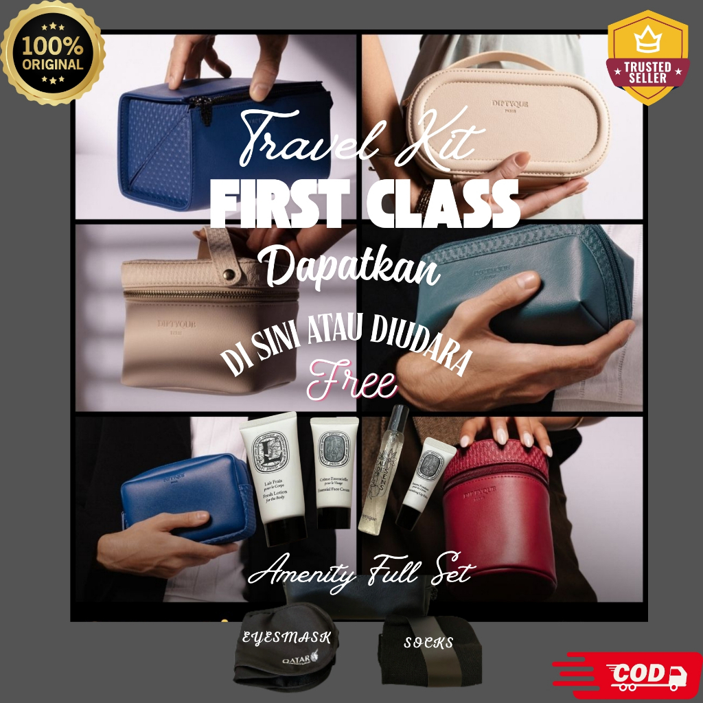 DOMPET WANITA PRIA FIRST CLASS TRAVEL KIT AMENITY FULL SET QATAR ORIGINAL