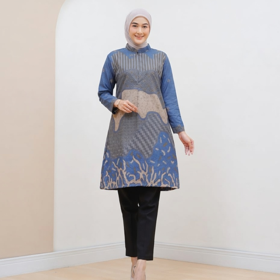 Kemeja  Batik Atasan Wanita Lengan Panjang Jumbo Ld 120 130 140 Seragaman Kerja Formal Adem Nyaman