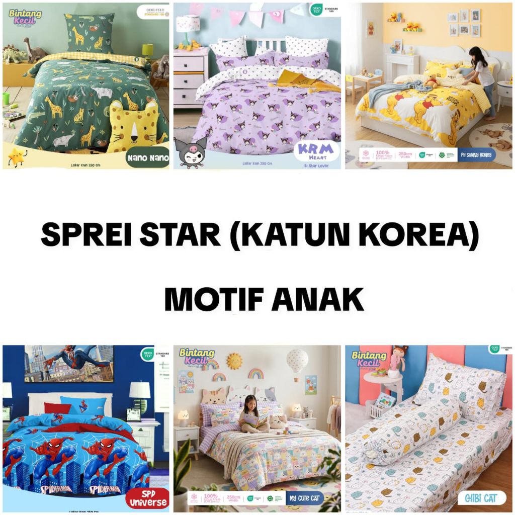 Sprei Katun STAR / Bintang Kecil Anti Geser - Motif Anak Karakter