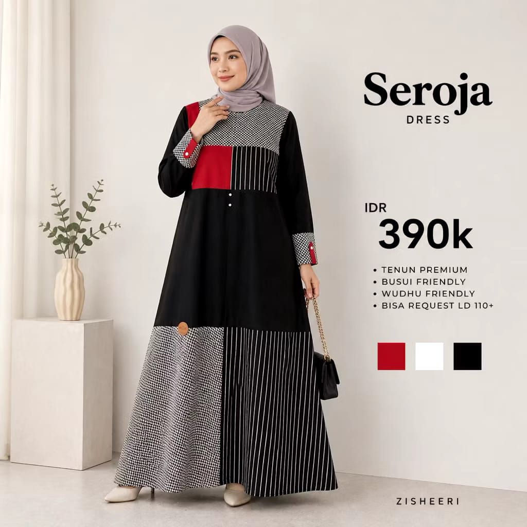 Zisheeri Seroja Dress Pepro Gamis Full Katun dengan motif mewah dan elegan
