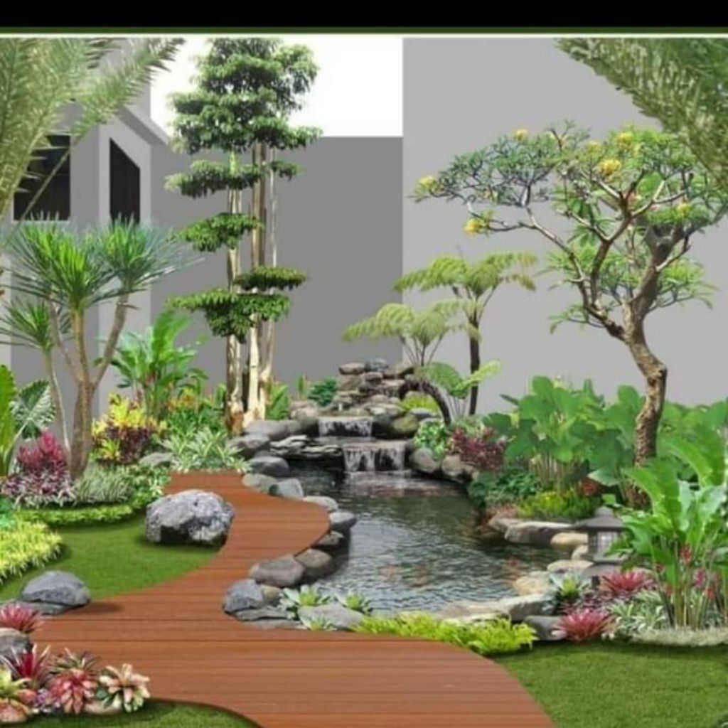 Desain Taman Tropis Dan Kolam Koi Natural