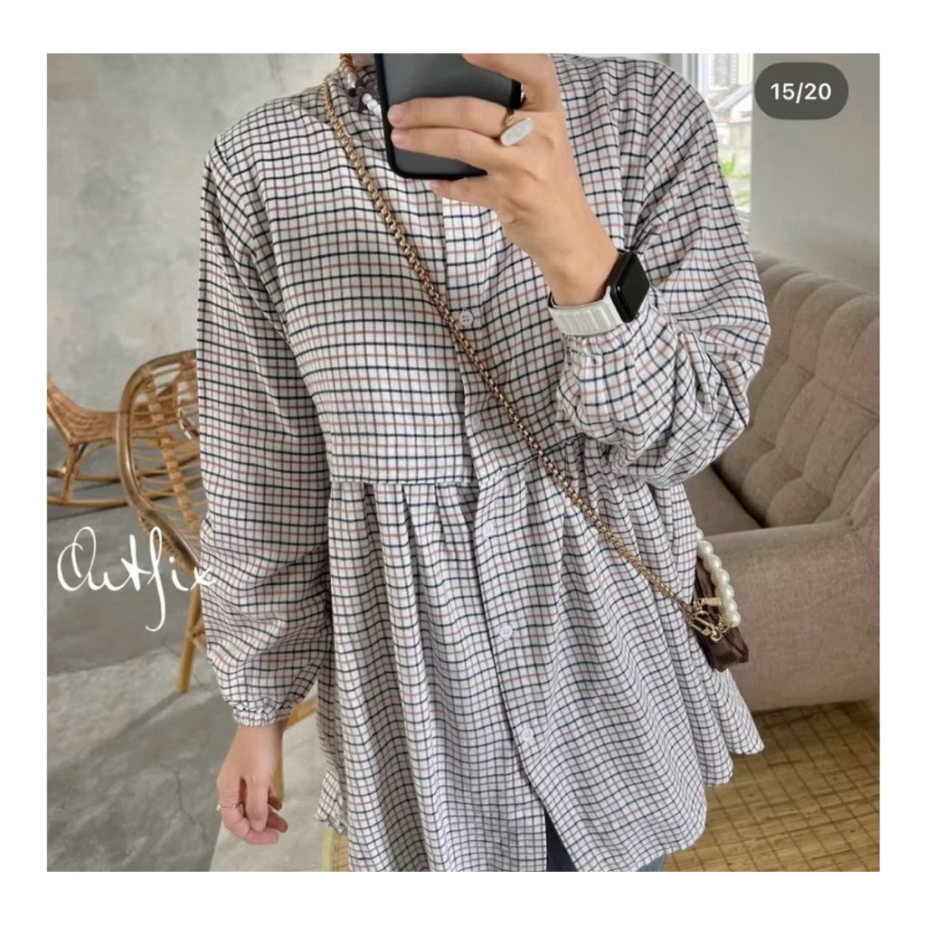 [PRELOVED 1 KALI PAKAI] ADYRA FLANEL OUTFIX FRINGILA L Atasan Wanita Blouse Tunik Look Slim
