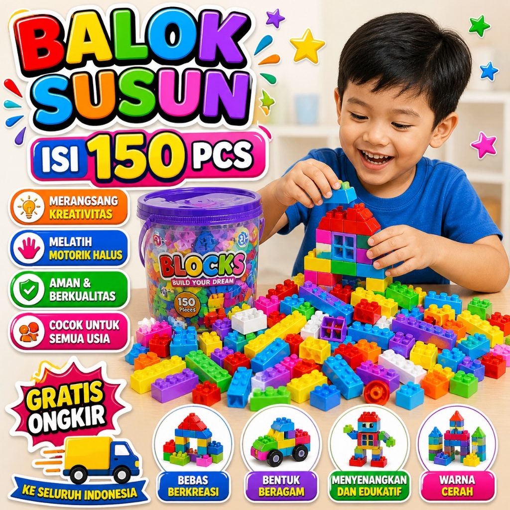 Mainan Brick Balok Susun Anak DIY Ukuran Kecil Mr BLOCK Anak Bisa Pilih Isi 150 pcs