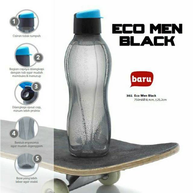 tupperware botol eco man hitam 750 ml eco flip 750ml