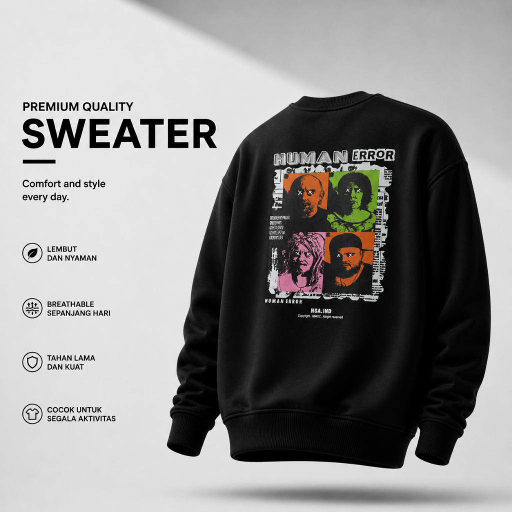 Nsa Ind Crewneck Sweater Human Error Black Pria Wanita