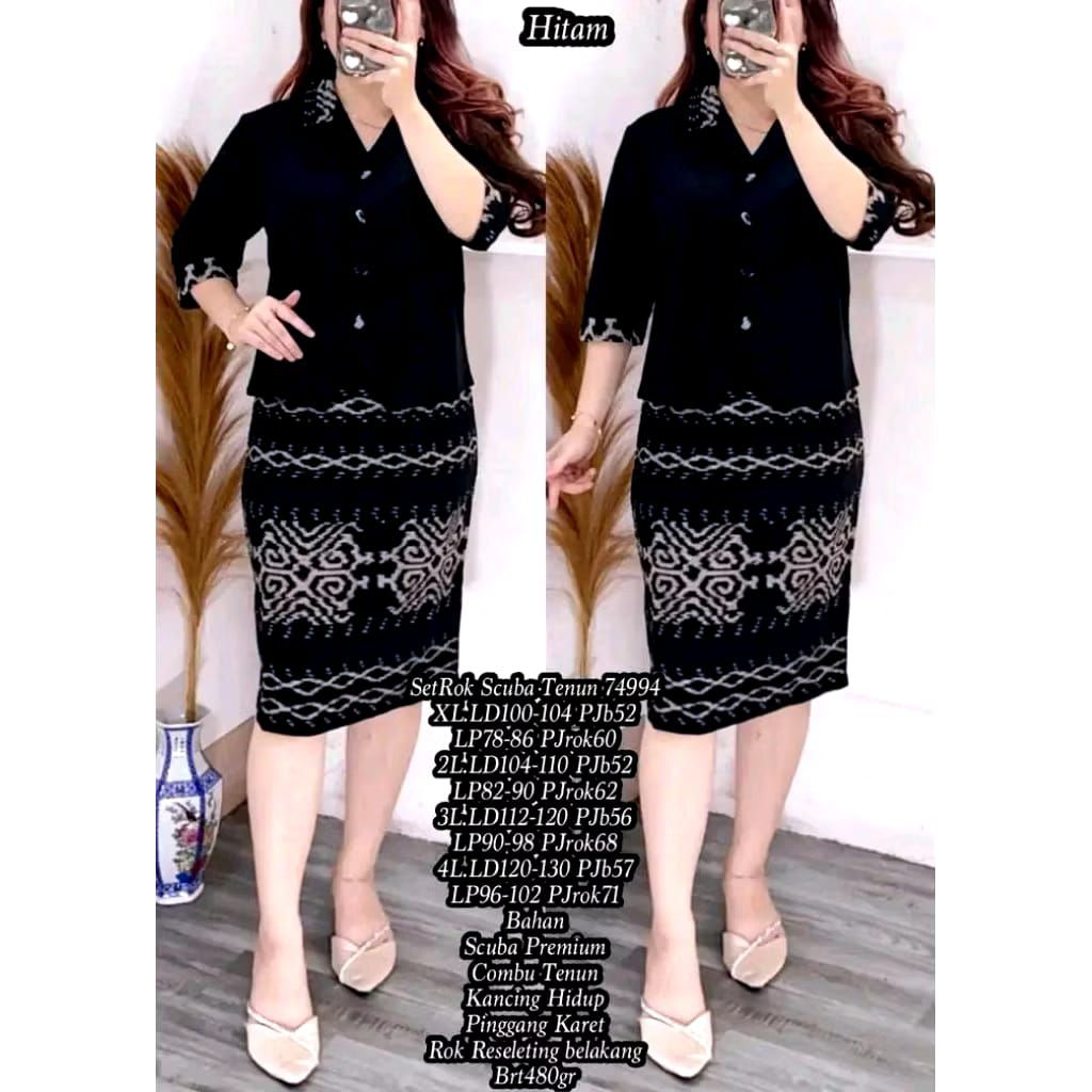 SETELAN BAJU TENUN WANITA KOMBINASI POLOS SET,SERAGAM KANTOR KEMEJA PRIA