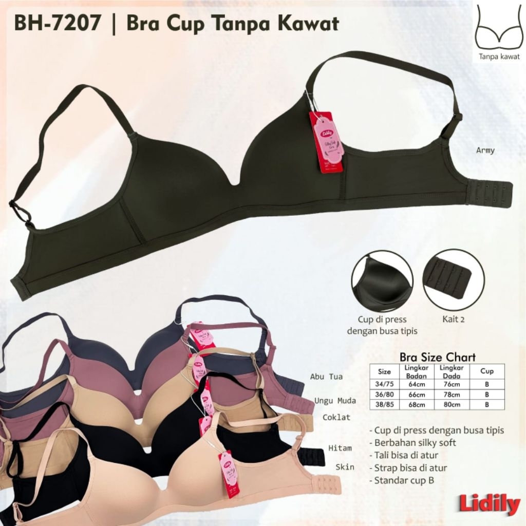 Lydyly Silky soft bra 7207 BH Tanpa Kawat Busa Tipis Cup B 34-38