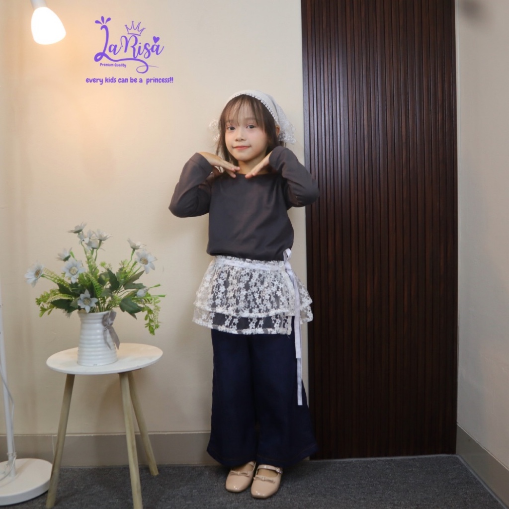 Celana Panjang Kulot Denim Anak Perempuan Yumi Set Rok Lace Usia 1 Hingga 14 Tahun Celana kulot Sken