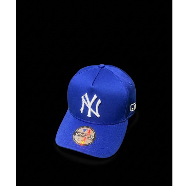 Logo Bahan Biru NY Putih Topi Premium Pria Wanita