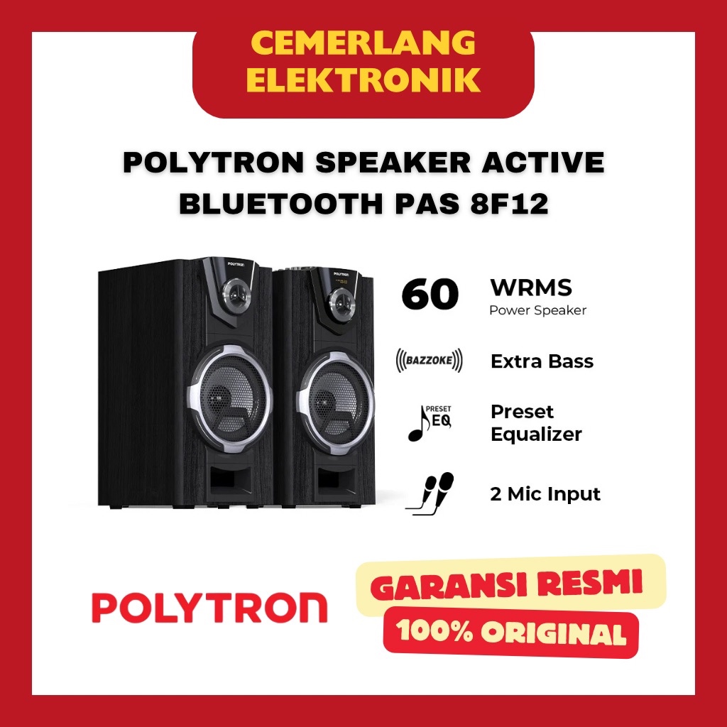 POLYTRON SPEAKER ACTIVE BLUETOOTH PAS 8F12 8 INCH / POLITRON AKTIF SPEAKER KAROKE PAS 8F12 GARANSI R