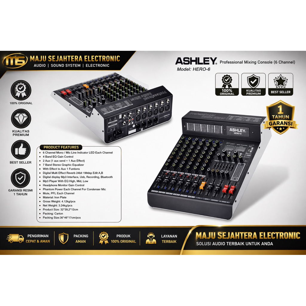 MIXER 6 CHANNEL ASHLEY HERO-6 HERO6 HERO 6 ORIGINAL GARANSI RESMI ASHLEY