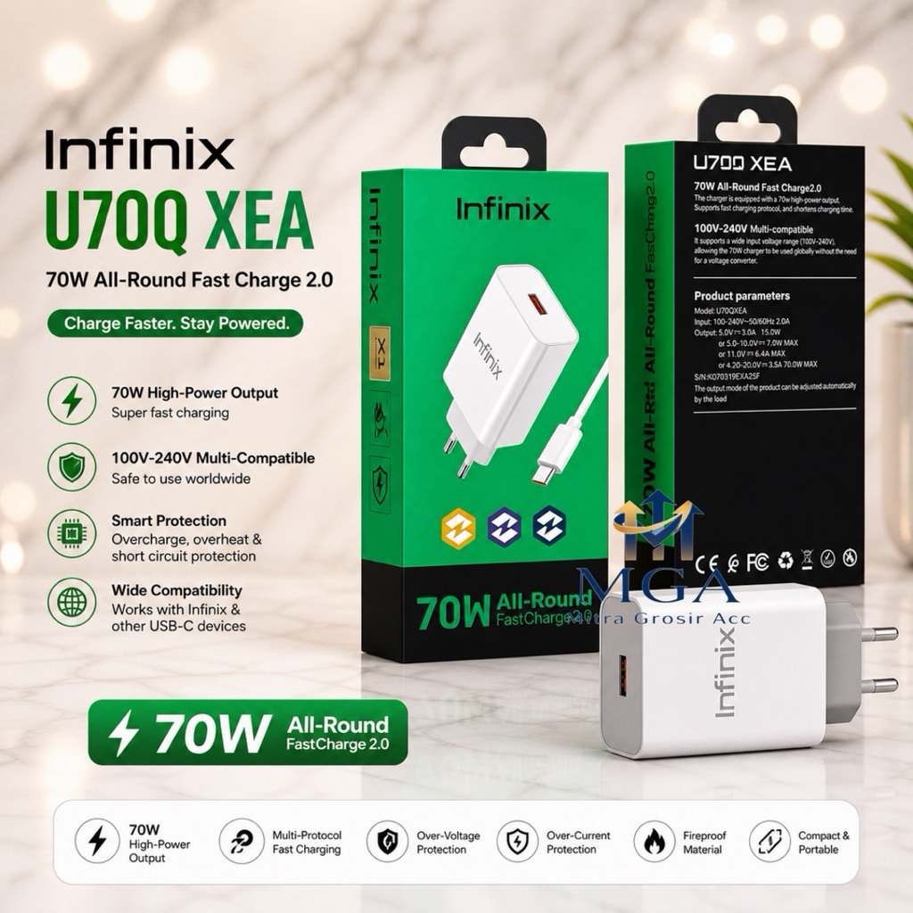 MGA - Charger 70W Infinix Note 40 Pro Super Fast Charging Real IC U700XEA Micro / Type C