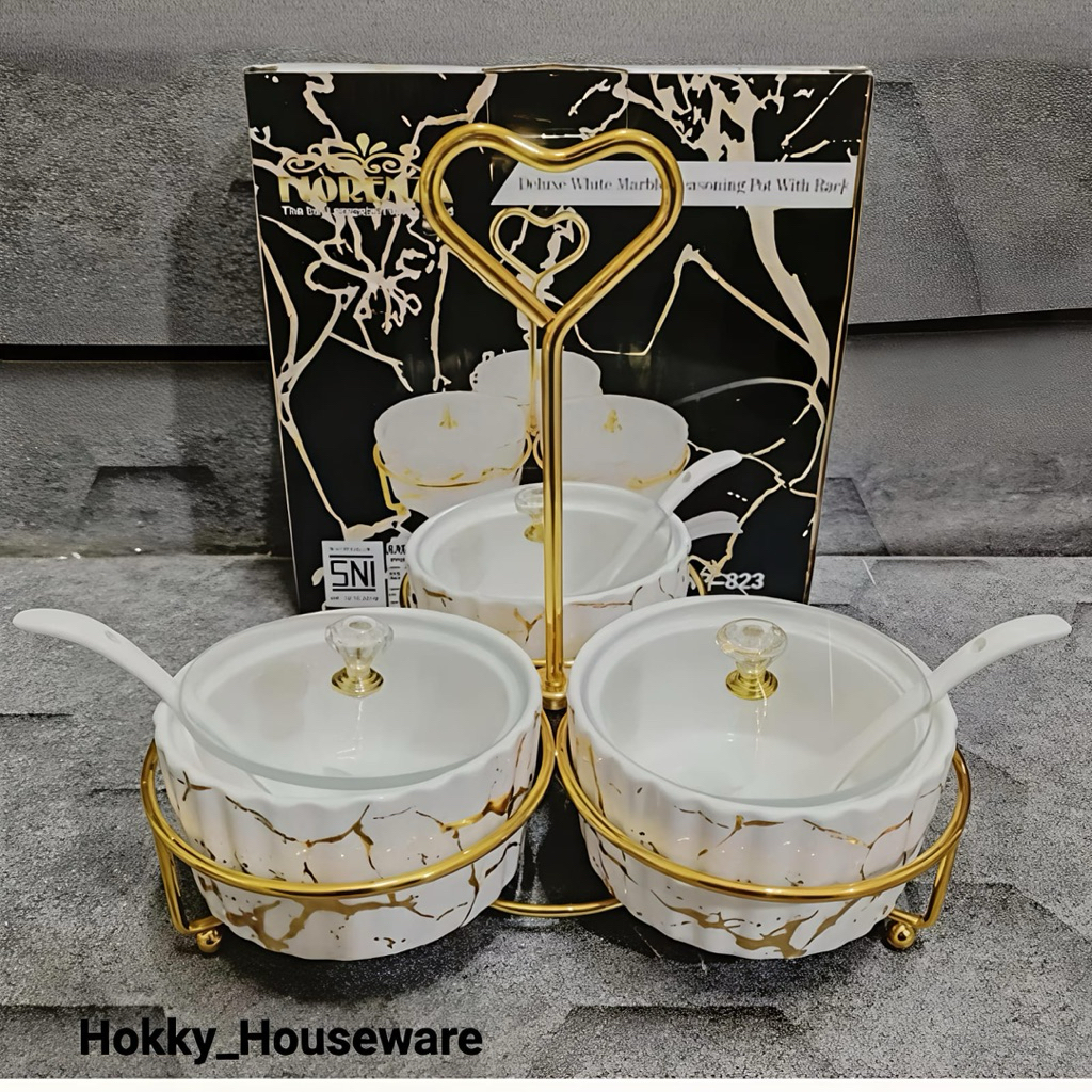 Wadah Bumbu / Tempat Sambal Keramik Marble Fiorenza