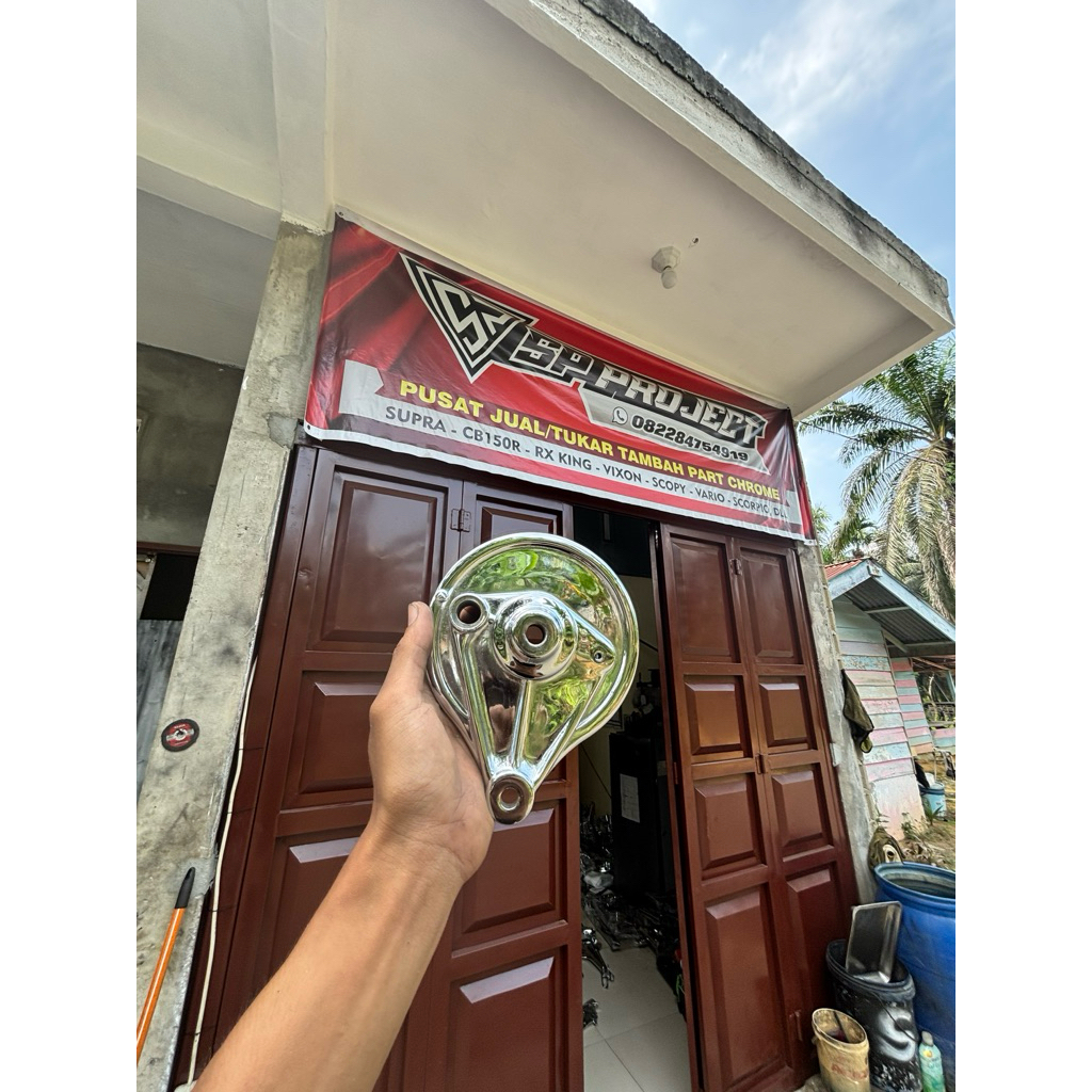 TUTUP TROMOL + SENDOK REM SUPRA X 100 ORI CHROME