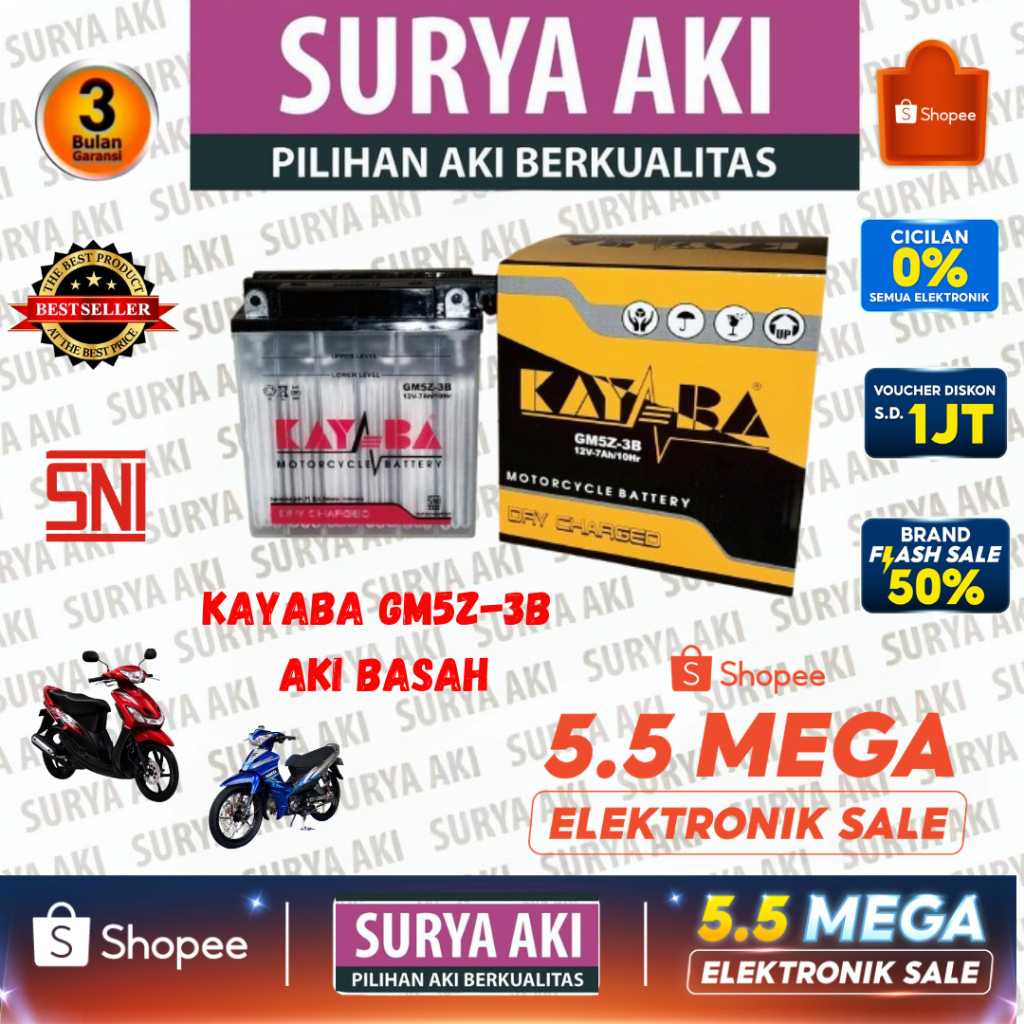 Aki Motor KAYABA GM5Z-3B Original Motor LEGENDA GRAND PRIMA TITAN SUPRA SMASH MIO VEGA SATRIA - Free