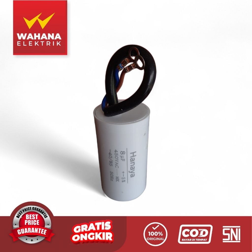 KAPASITOR 8UF 450V BULAT KABEL MERK HANAYA 8 UF MIKRO 8MIKRO CAPACITOR 450V