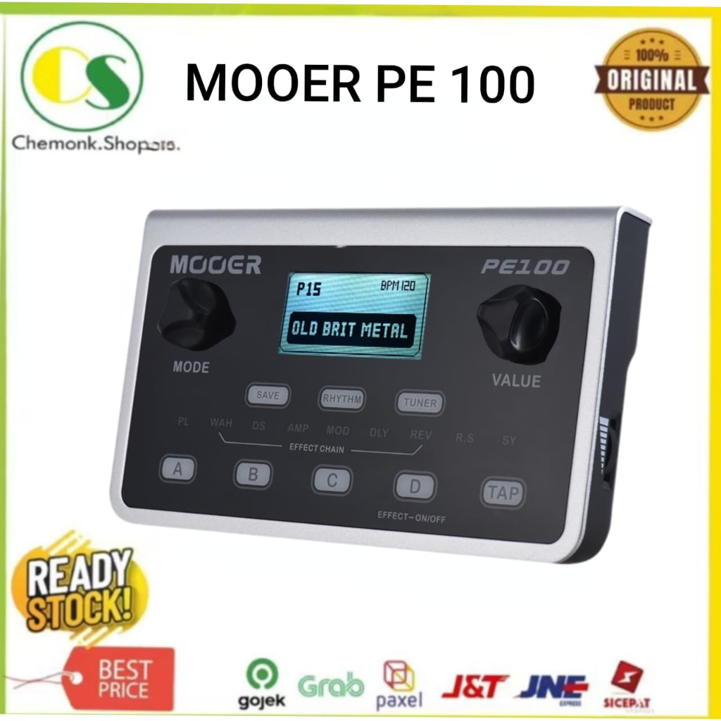 Efek Gitar MOOER PE100 Multi Effects Processors Pedal Guitar PE-100 39 Effects Drum Metronome Tap Te