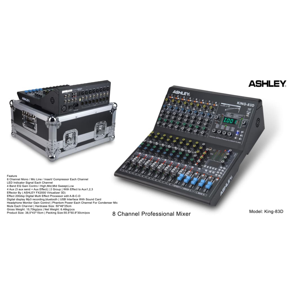 Mixer Audio Ashley KING83D KING 83D 8 Channel Profesional Bluetooth USB Effect Processor Sound Syste