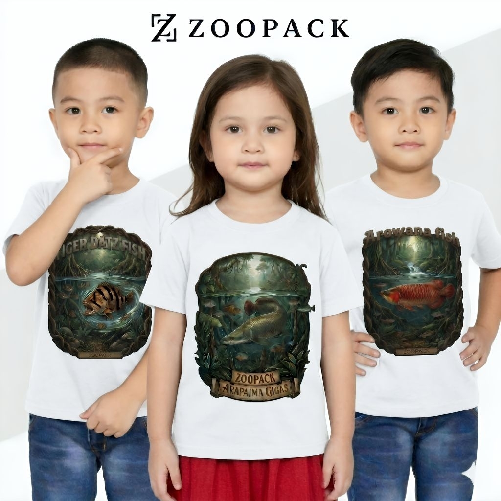 ZOOPACK - Baju Anak Ikan Predator Usia 1-8 Tahun Cotten Combed Kaos Anak Arowana Arapaima Aligator P