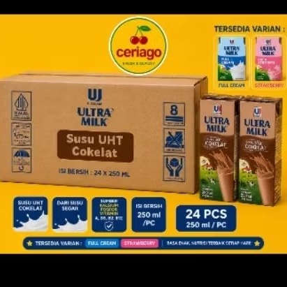 Ultra Milk Full cream /Strawberry/Coklat 250ml 1 dus Ultramilk