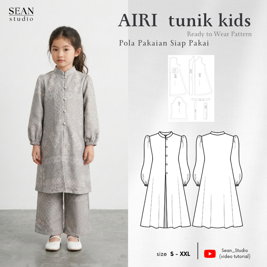 AIRI Tunik Kids  |  Pola Baju Tunik Anak  |  Pola Pakaian