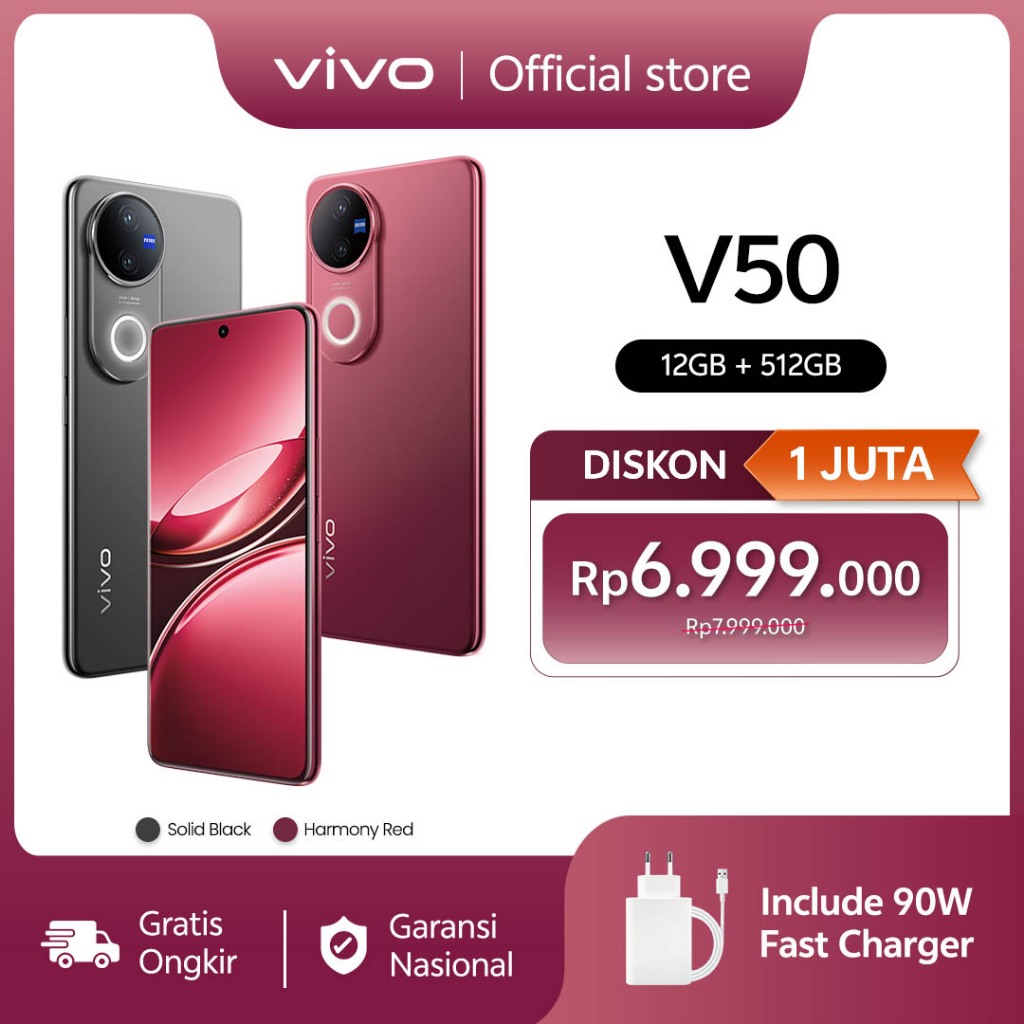 vivo V50 5G (12/512) Rounded-edge Design, ZEISS Group Potrait, 6000mAh Battery+90W Flashcharge, IP68