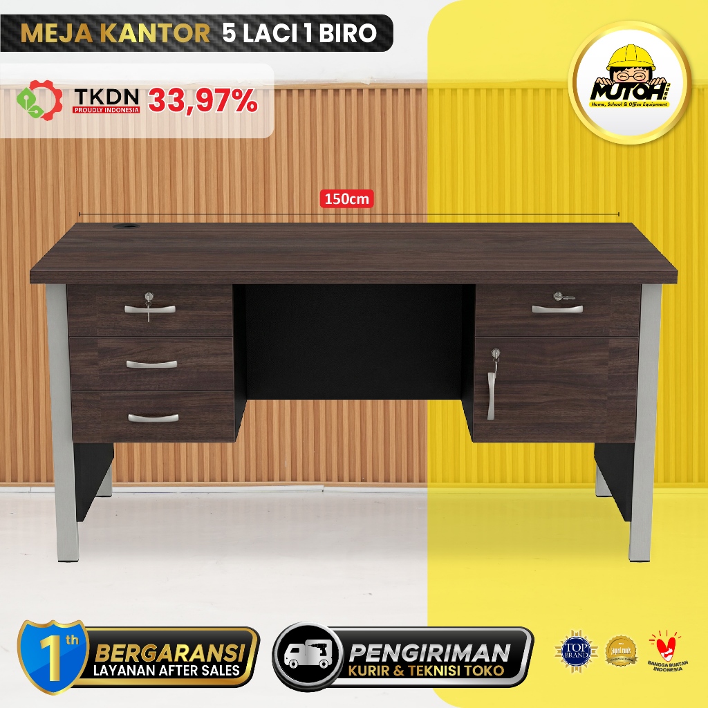 Meja Kantor 1 Biro 5 Laci Kaki Besi TKDN | Meja Kerja Kantor Kokoh & Fungsional