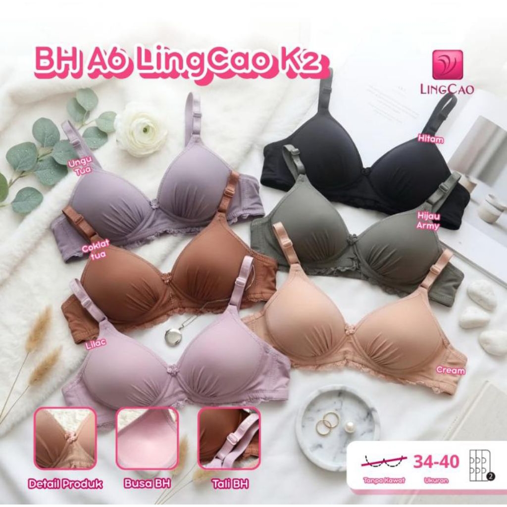 Bra lingcao A6 original kait 2/ Bh busa tanpa kawat cup kecil