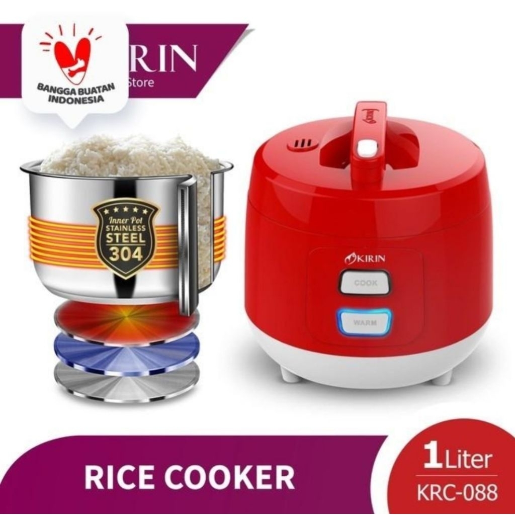 KIRIN : KRC-088 RICE COOKER MAGIC COM 1 LITER KRC 088 RED PANCI STAINLESS 304 MERAH