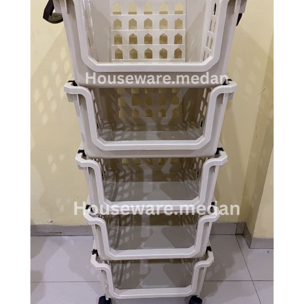RAK SERBAGUNA PLASTIK 5 TINGKAT GRECO | RAK SALON | RAK SUSUN RODA MURAH | RAK BUKU | RAK MAINAN ANA