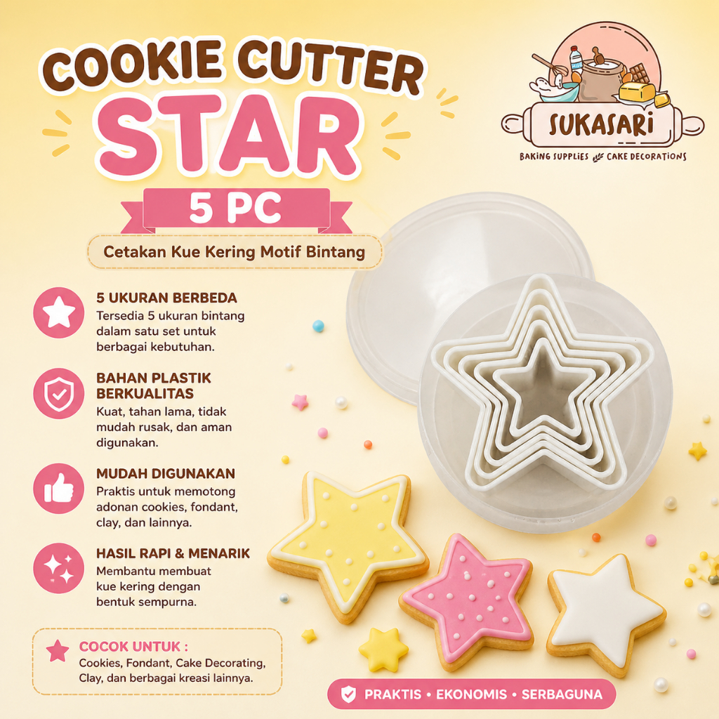 Cookies Cutter Plastic STAR 5 Pc / cetakan cookies bentuk Bintang