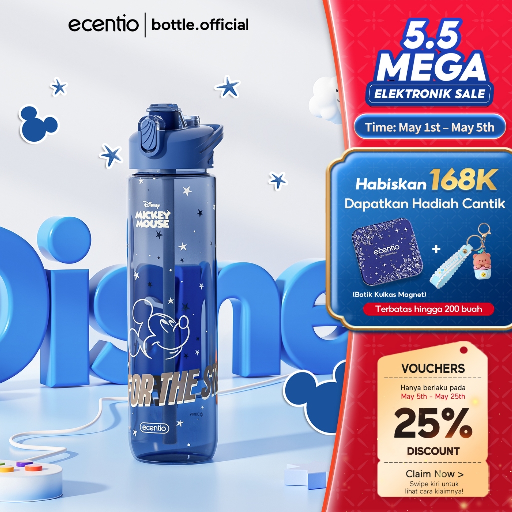 [Disney] ecentio & Mickey  botol minum anak laki laki Food Grade botol minum aesthetic BPA FREE Port