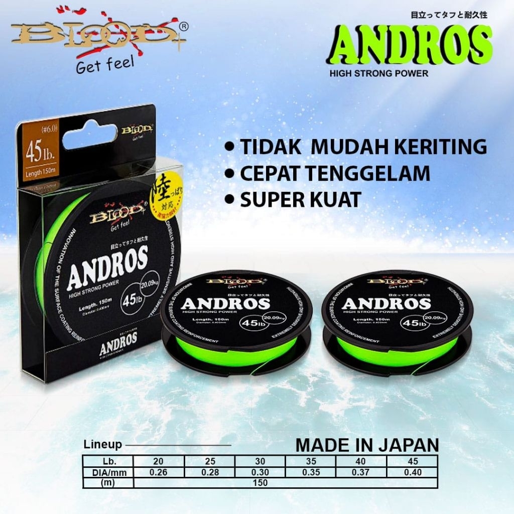 senar pancing kuat blood andros 150m
