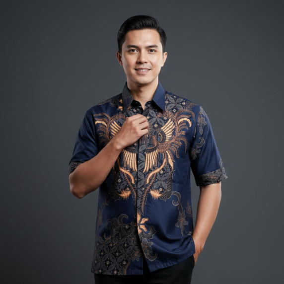 TERBARU KEMEJA BATIK BIRU NAVY M L XL XXL TERBARU KEMEJA BATIK PRIA LENGAN PENDEK WARNA BIRU