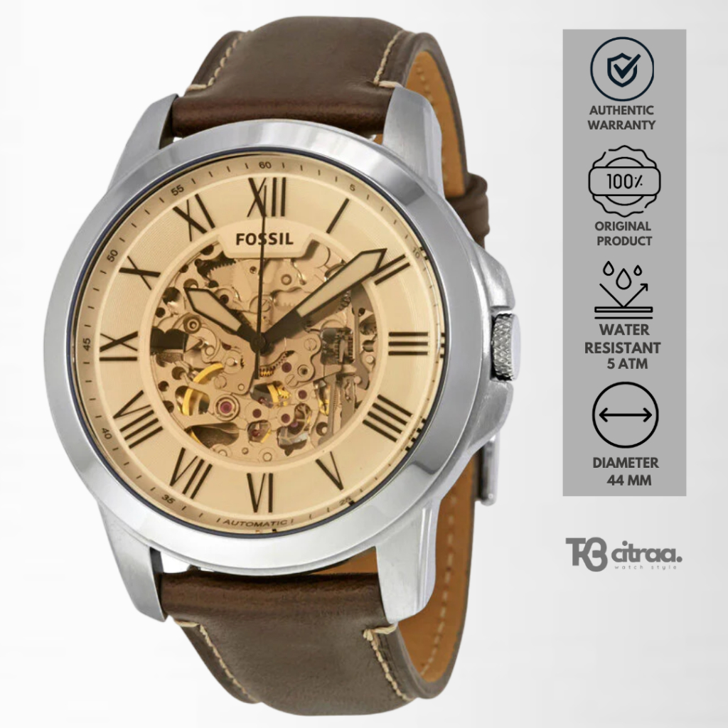 Jam Tangan Fossil Grant Automatic Pria Kulit Brown Casual Original ME3122