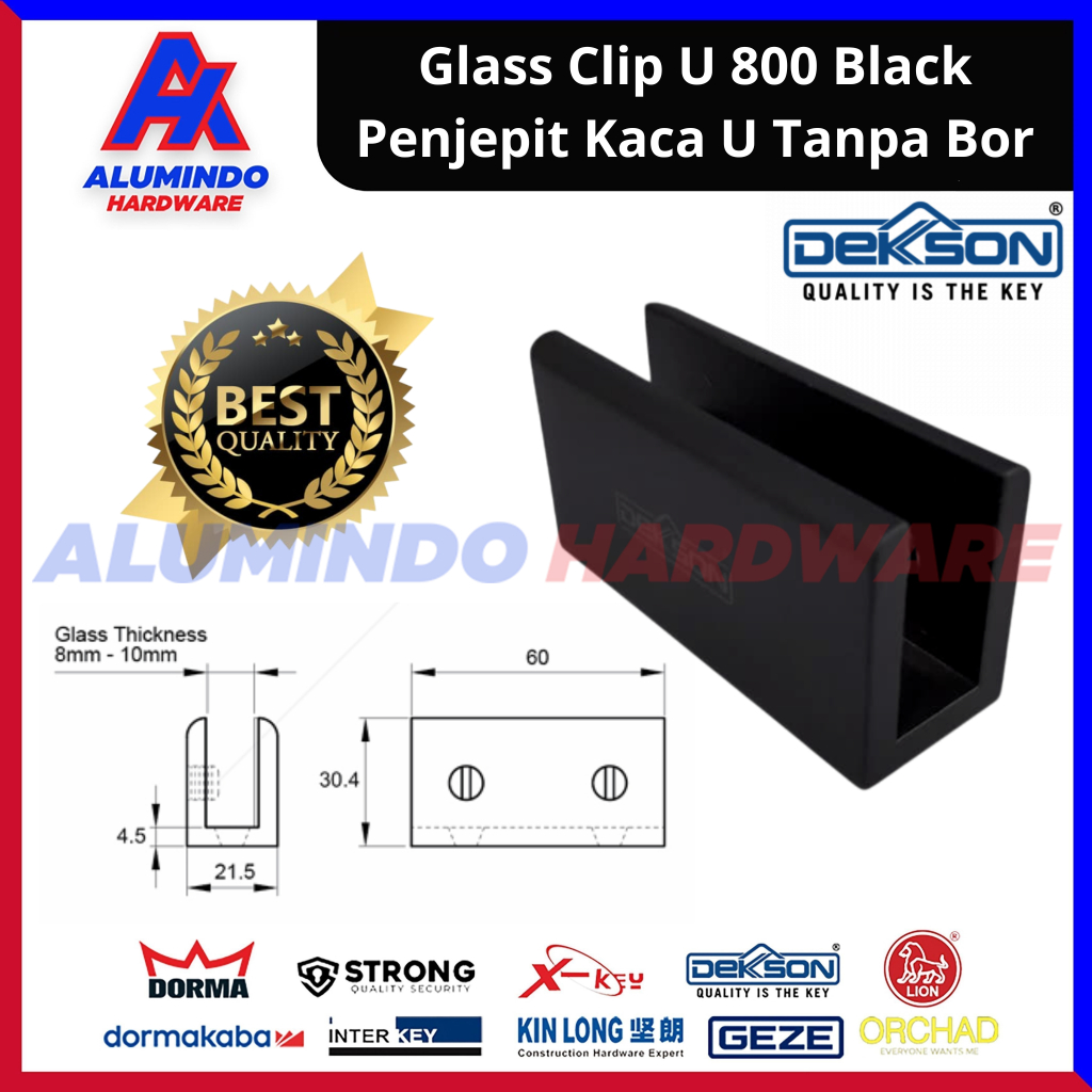 Penjepit Kaca Glass Clip Dekson U 800 AL Black Klip Kaca Glass Klip Dekson